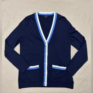 Talbots Navy Blue Pearl Button V-Neck Women's Cardigan Sweater Size Medium